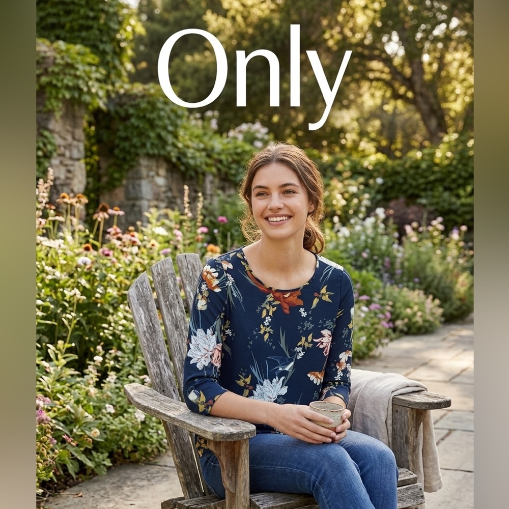 Only Navy Floral Long Sleeve Scoop Neck Top